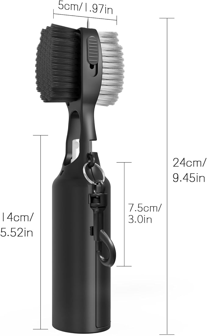 THIODOON 2 Pack Golf Club Brushes and Groove Cleaner 2 ft Retractable Zipline Carabiner Golf Brush Head with Retractable Spike Comfortable Grip Golf Club Cleaner