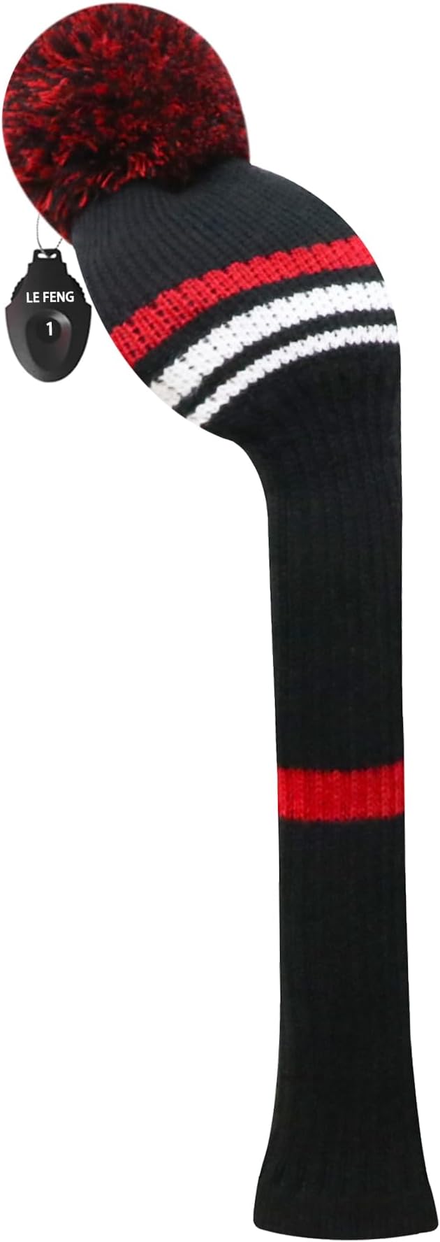 LeFeng 1Pcs Golf Club Cover, Knitted Golf Head Cover for 460cc Driver Fairway Woods and Hybrid with Cute Pom Pom and Number Tag