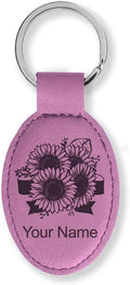 LaserGram Oval Keychain, Sunflowers, Personalized Engraving Included