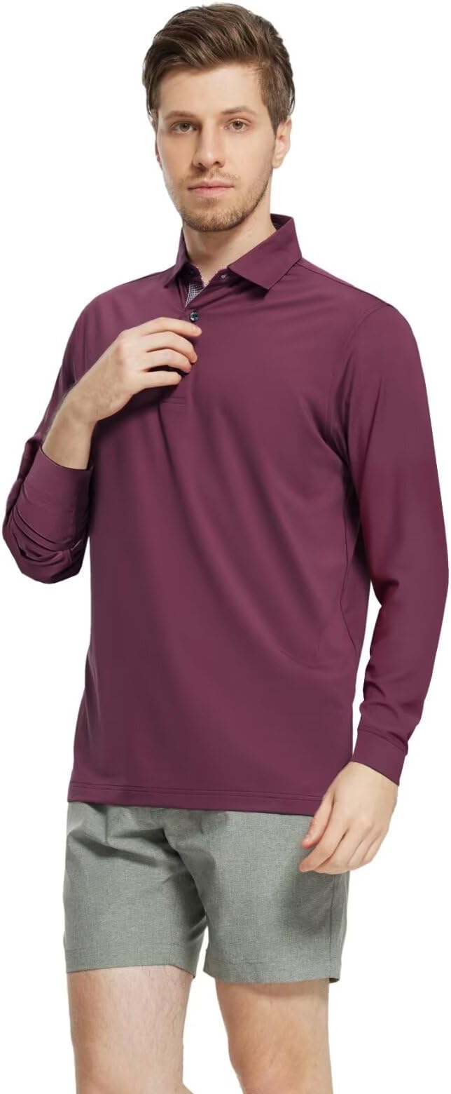 Mens Polo Shirts Short and Long Sleeve Casual Solid Stylish Dry Fit Performance Designed Collared Golf Polo Shirts for Men