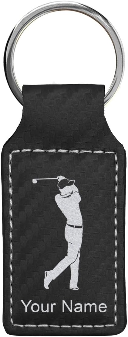 LaserGram Rectangle Keychain, Golfer Golfing, Personalized Engraving Included