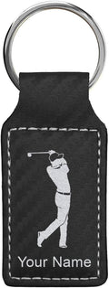 LaserGram Rectangle Keychain, Golfer Golfing, Personalized Engraving Included