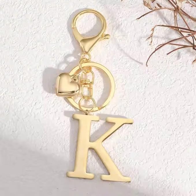 Metal Heart Alphabet Keychain for Women, Girls - Cute Initial Letter Accessories for Purse, Bag Charms and Backpack