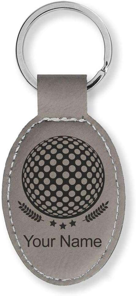 LaserGram Oval Keychain, Golf Ball, Personalized Engraving Included (Gray)
