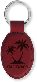LaserGram Oval Keychain, Palm Trees, Personalized Engraving Included (Burgundy)