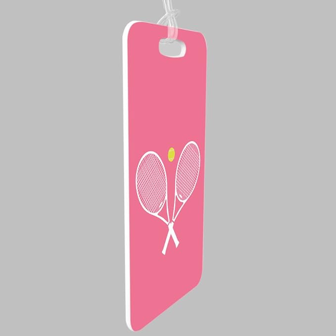 ChalkTalkSPORTS Tennis Luggage & Bag Tag | Crossed Tennis Rackets | Custom Info on Back | Medium | Pink