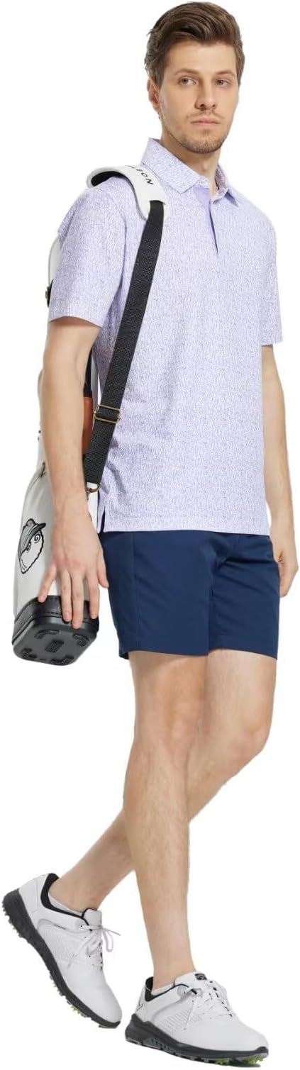 M MAELREG Mens Golf Shirt Short Sleeve Dry Fit Print Moisture Wicking Performance Patterns Collared Polo Shirt