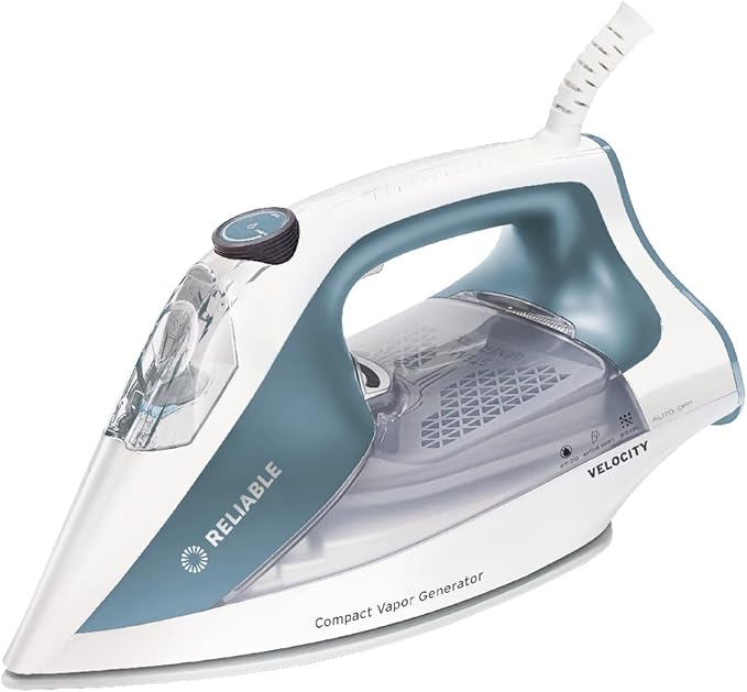 Reliable Velocity 180IR Steam Iron for Sewing, Quilting and Clothes, 1800W Compact Vapor Generator, Leak Free Continuous Steam, Variable Steam Dial, Ceramic Soleplate with Three Heat Settings