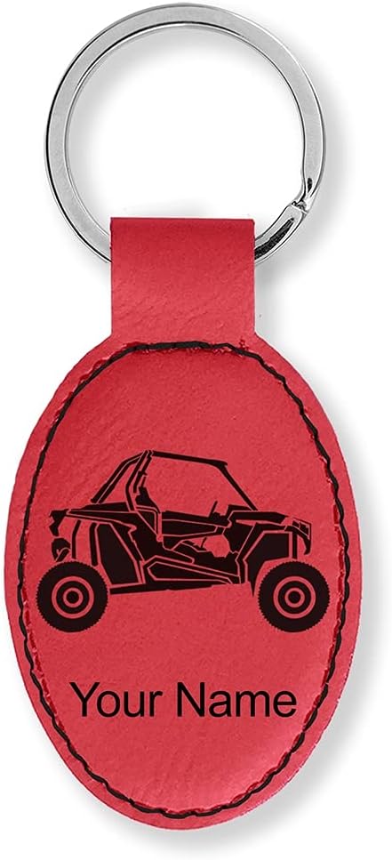 LaserGram Oval Keychain, Off Road Racer, Personalized Engraving Included (Red)