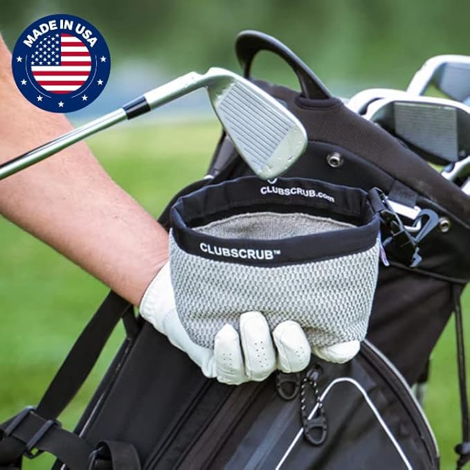 Club Scrub Golf Club and Golf Ball Cleaning Bag, Waterproof Clean Face Technology Liner, Detachable Clip, Machine Washable, Cleans Club Grooves, Dry Exterior (Neoprene or Microfiber Option Available)