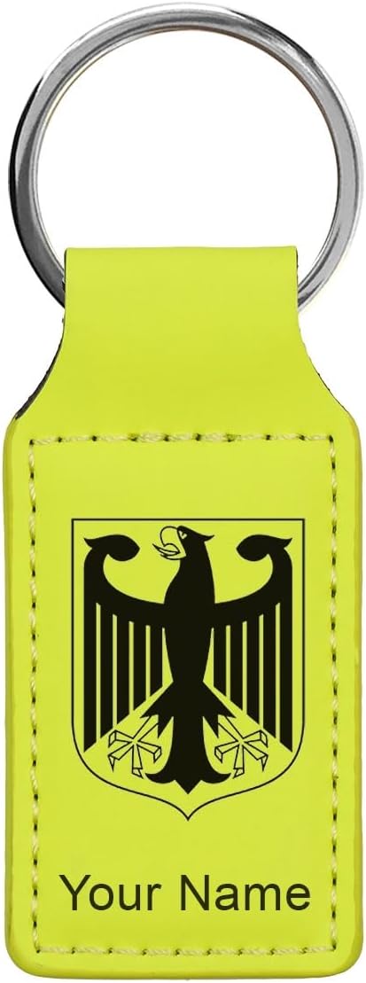 LaserGram Rectangle Keychain, Coat of Arms Germany, Personalized Engraving Included (Neon Green)