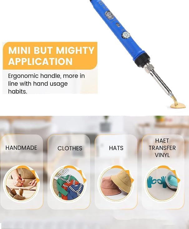 Arokimi Mini Iron, 80W Small Iron for Crafts Patches Shoes Hats, Adjustable Temperature, Easy to Use, with Replaceable Iron Tips (Blue)