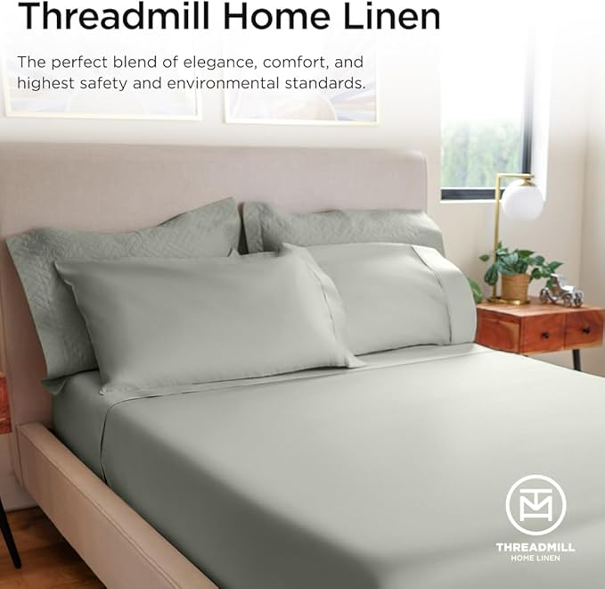 Threadmill Luxury 800 Thread Count Full Size 100% Cotton Sheets - Moonrock Grey Sateen Weave Bed-Sheets, Better Than Egyptian Cotton, 4 Pc Solid Bed Set, Fits 16" Deep Pocket