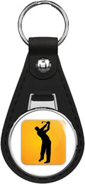 Golf Sport Icon Cartoon Black Leather Key Chain Keychain Silver Ring