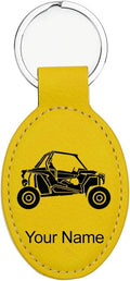 LaserGram Oval Keychain, Off Road Racer, Personalized Engraving Included (Yellow)