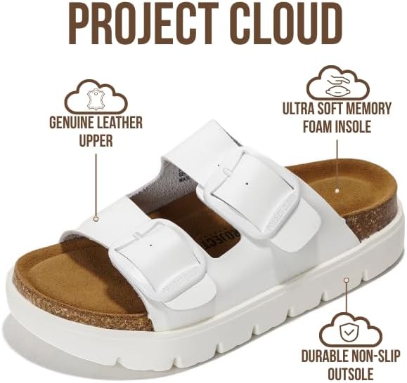 Project Cloud Genuine Leather Platform Sandals Women Footwear - Wedge Chunky Sandals Womens sandals with Memory Foam Insole and Cork Footbed (GREECECHUNKY)