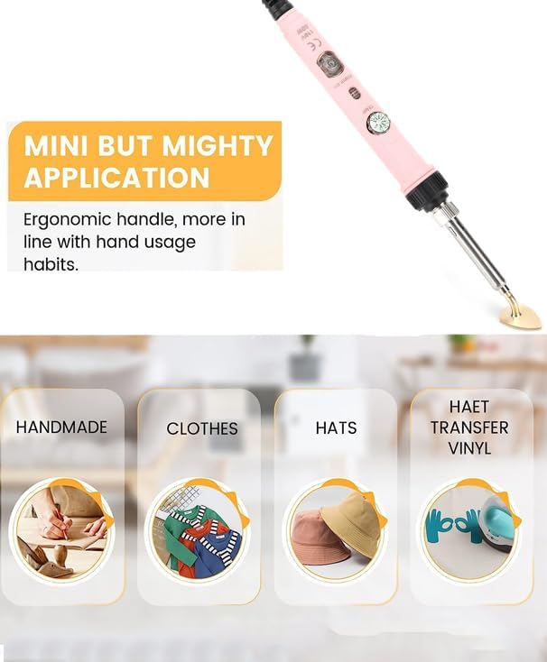 Arokimi Mini Iron, 80W Small Iron for Crafts Patches Shoes Hats, Adjustable Temperature, Easy to Use, with Replaceable Iron Tips (Pink)