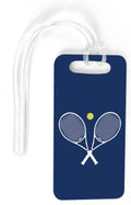 ChalkTalkSPORTS Tennis Luggage & Bag Tag | Crossed Tennis Rackets | Custom Info on Back | Small | Navy
