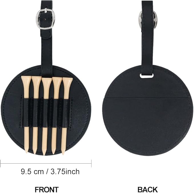 Leather Golf Tees Holder with 5 PCS Wooden Golf Tees 3-1/4 Inch Hook to Golf Bag Belt Clip for Golf Bag
