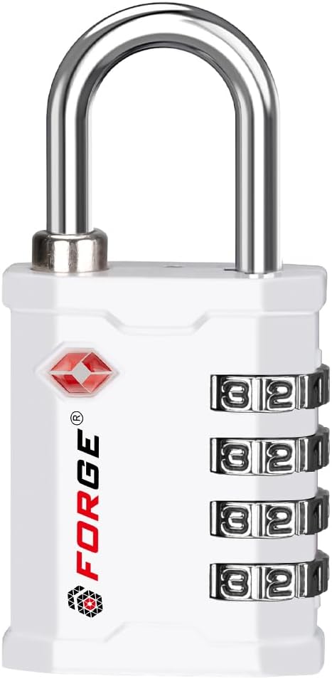 FORGE 4 Digit TSA Approved Combinaiton Lock, Great for Tool Box and Case Lock, Combination Padlock for Travel, White 1 Lock.