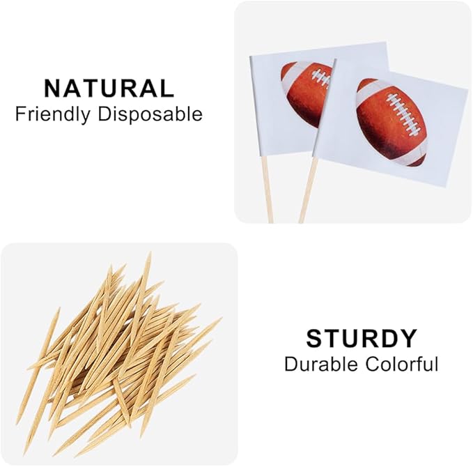 Rugby Cupcake Topper Flags Banner Mini Small Sports Balls Toothpick Stick Flags Sports Ball Game Cake Party Theme Decorations(100Pcs)