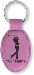 LaserGram Oval Keychain, Golfer Golfing, Personalized Engraving Included (Pink)