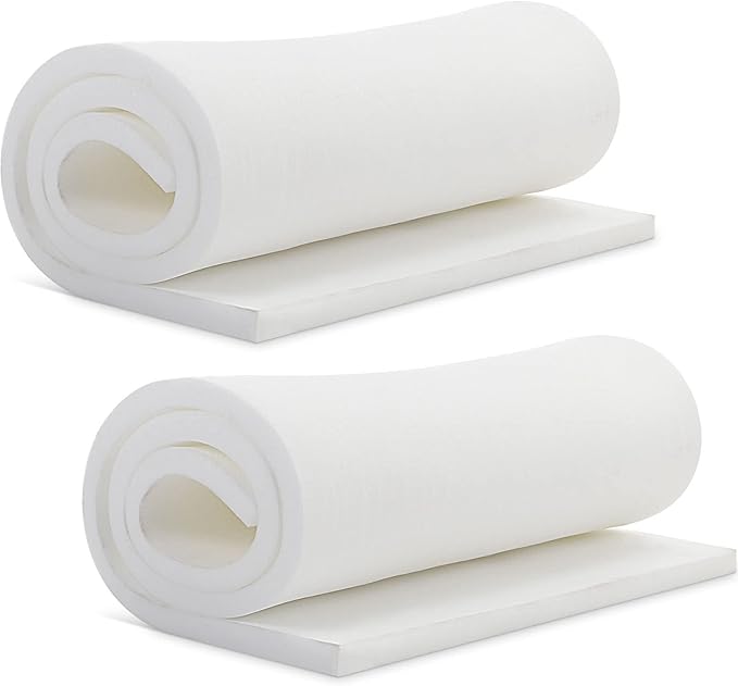 Frienda 2 Pcs Upholstery Foam 1" x 24" x 72" High Density Cushion White Polyurethane Craft Foam Padding for Seat Replacement DIY Projects Chairs Headboards Sofas Home