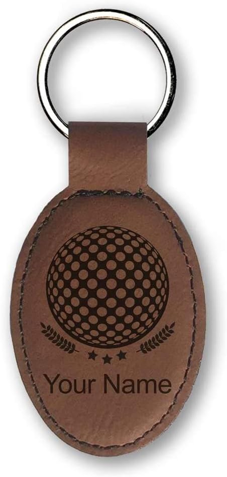 LaserGram Oval Keychain, Golf Ball, Personalized Engraving Included (Dark Brown)