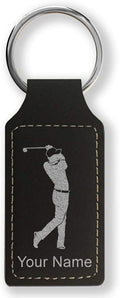 LaserGram Rectangle Keychain, Golfer Golfing, Personalized Engraving Included