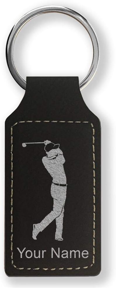LaserGram Rectangle Keychain, Golfer Golfing, Personalized Engraving Included