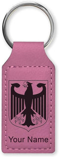 LaserGram Rectangle Keychain, Coat of Arms Germany, Personalized Engraving Included (Pink)