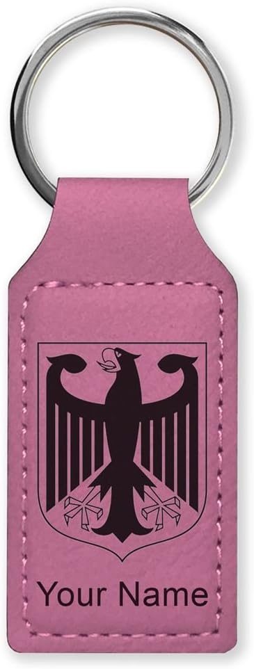 LaserGram Rectangle Keychain, Coat of Arms Germany, Personalized Engraving Included (Pink)