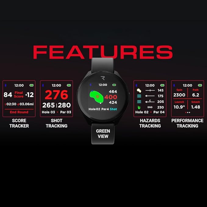 Rad Watch Golf GPS Watch Touchscreen, 42,000+ Courses, Pin Positioning, FCB Hazard Distances, Shot Tracker, Score Tracker, Green View, IPX7 Waterproof, Long Battery, Enhanced Charging & UI