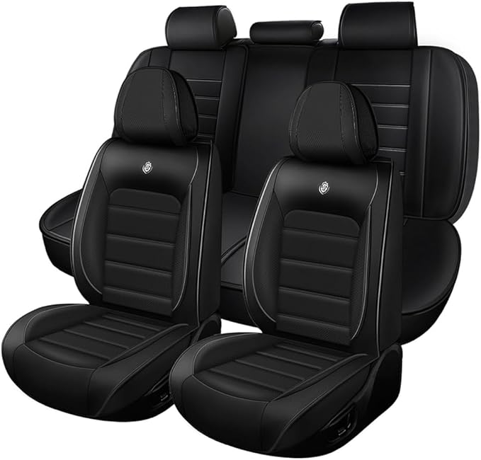 Leather Car Seat Covers for Volkswagen Golf SportWagen 2015-2019,Waterproof Soft Seat Covers,Interior Accessories Seat Covers Protector Airbag Compatible(5pcs Black Standard)