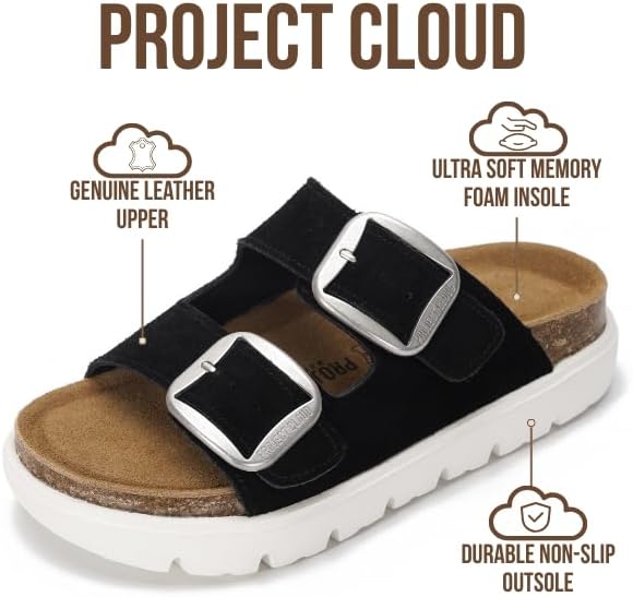Project Cloud Genuine Leather Platform Sandals Women Footwear - Wedge Chunky Sandals Womens sandals with Memory Foam Insole and Cork Footbed (GREECECHUNKY)
