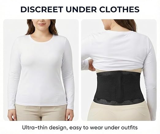 Breathable Mesh Back Brace with Flexible Stays, Ultra-Thin Adjustable Lumbar Support Belt for Men & Women, Immediate Relief for Lower Back Pain & Discomfort, Ideal for Work, Walking & Daily Use (Fits Waist 31.1"-53.15")