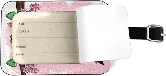 Cute Owl Luggage Tag for Suitcases,Cartoon Girl Owl Flowers Pink PU Leather Baggage Tags Bag Tags Travel Id Label for Luggage Women Men -1 Piece