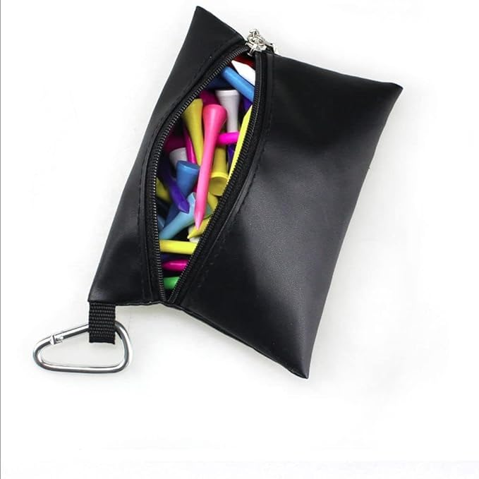 2Pcs Black Mini Golf Tee Pouch Bag, Resistant Golf Ball Tee Storage Bag Leather Golf Tees Pocket with Zipper, Golf Supplies Accessories, Golf Club Bag Accessories