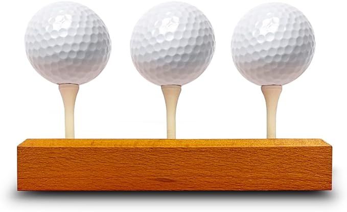 Golf Ball Display Stand | Holds 3 Balls | Solid Wood | 3 Tees Included