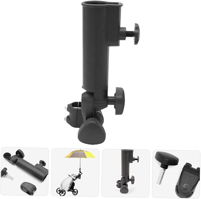 Adjustable Golf Cart Umbrella Holder with Double Bolt Clamp Plastic Stand for Rain and Sun Protection Fits Rounded Handle Umbrellas Stable Mounting Accessory for Golf Trolleys