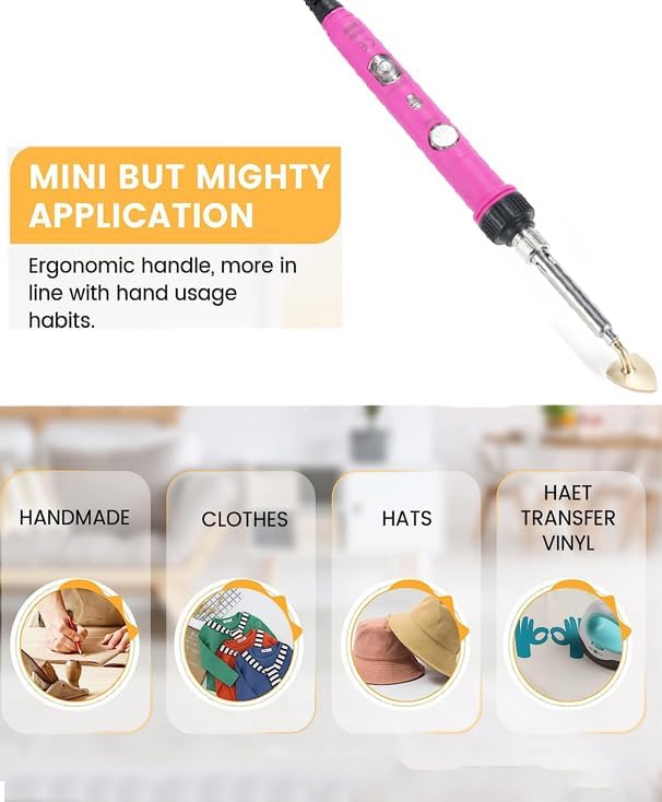 Arokimi Mini Iron, 80W Small Iron for Crafts Patches Shoes Hats, Adjustable Temperature, Easy to Use, with Replaceable Iron Tips (Hotpink)
