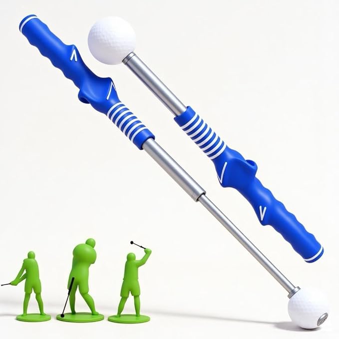 Retractable Golf Swing Training Aid,Right-Handed Golf Swing Trainer, Golf Grip Trainer with Click Feedback, Golf Stick for Practice Correction Indoor Outdoor Hitting (Blue, Right-Handed)