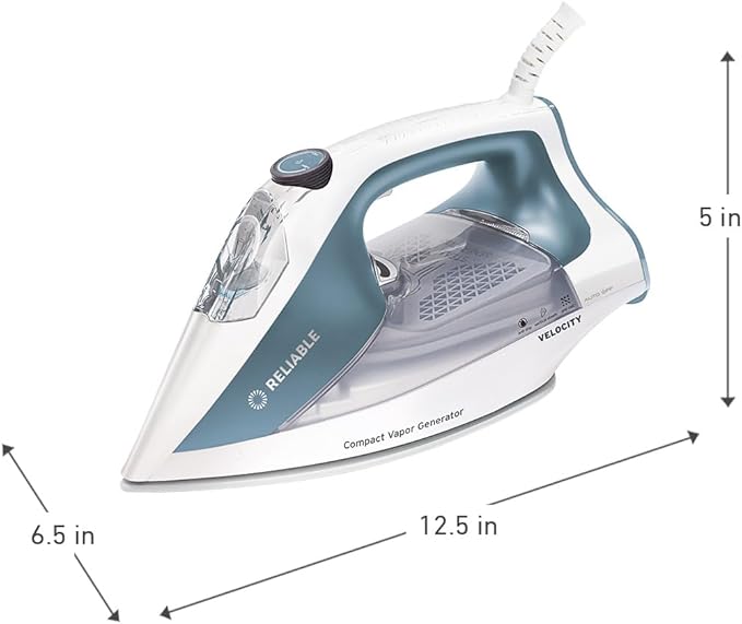 Reliable Velocity 180IR Steam Iron for Sewing, Quilting and Clothes, 1800W Compact Vapor Generator, Leak Free Continuous Steam, Variable Steam Dial, Ceramic Soleplate with Three Heat Settings