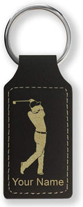 LaserGram Rectangle Keychain, Golfer Golfing, Personalized Engraving Included