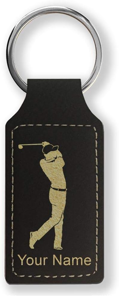 LaserGram Rectangle Keychain, Golfer Golfing, Personalized Engraving Included