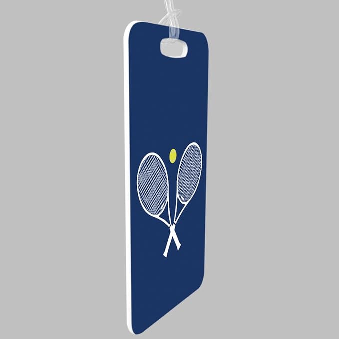 ChalkTalkSPORTS Tennis Luggage & Bag Tag | Crossed Tennis Rackets | Custom Info on Back | Medium | Navy