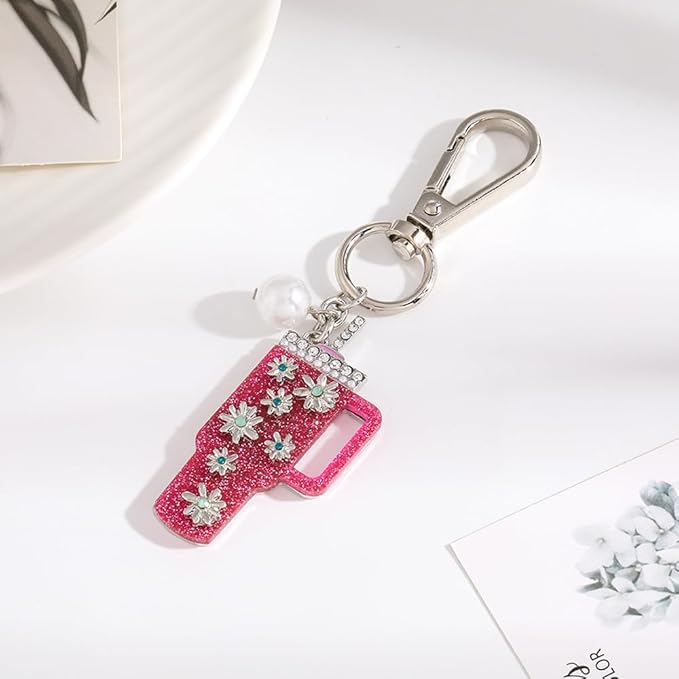 Madison Tyler Western Cowboy Boots Cherry Bow Bubble Tea Strawberry Cute Keychain | Bag Charms for Handbags Purse Charms