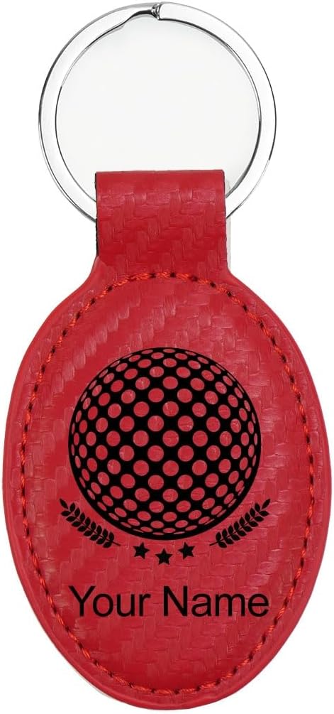 LaserGram Oval Keychain, Golf Ball, Personalized Engraving Included (Carbon Fiber Red)