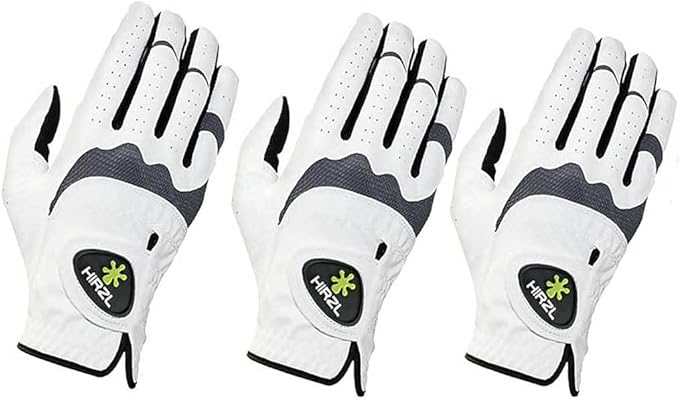 HIRZL Trust Hybrid – Men’s All Weather Golf Glove | Kangaroo Leather | Ultimate Grip and Ergonomic Fit, White/Black (Pack of 3)