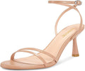 ISNOM Womens Sandals Round Toe Low Heels Strappy Ankle Strap Kitten Heel Comfort Dress Party Shoes